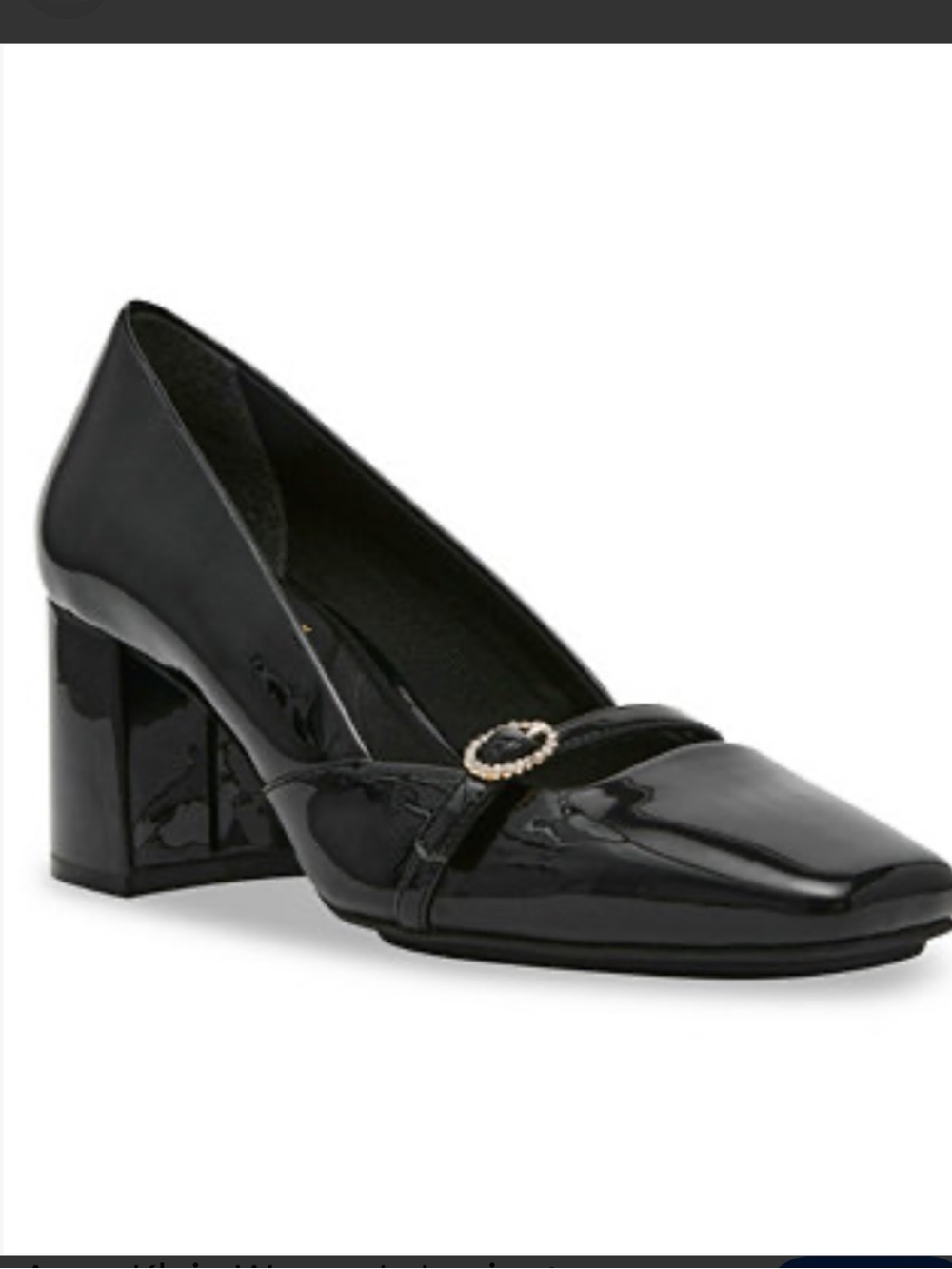 Anne Klein Lexington Patent Square-Toe Block Heel with Decorative Buckle
